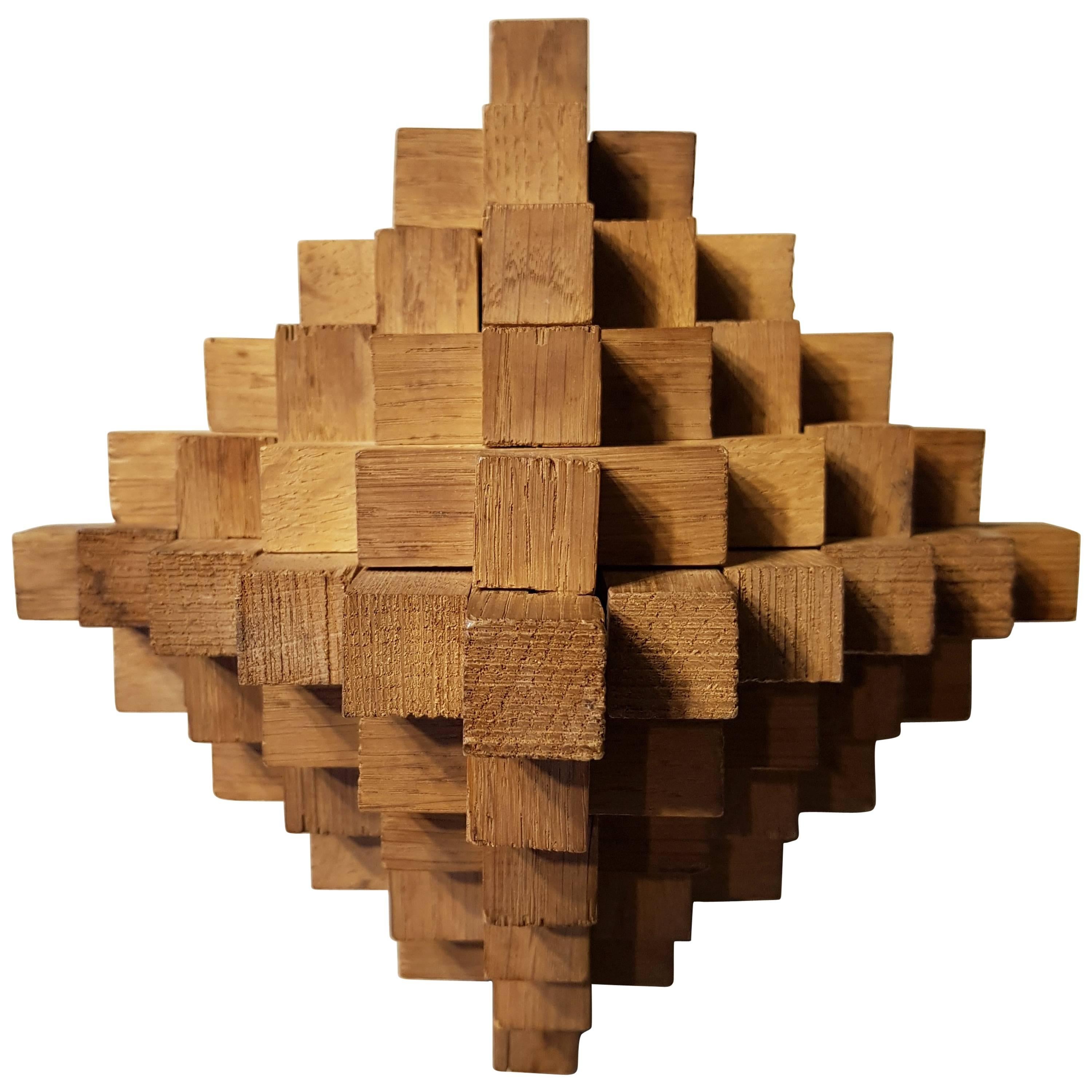 20th Century French Geometric Sculpture Made of Oak For Sale