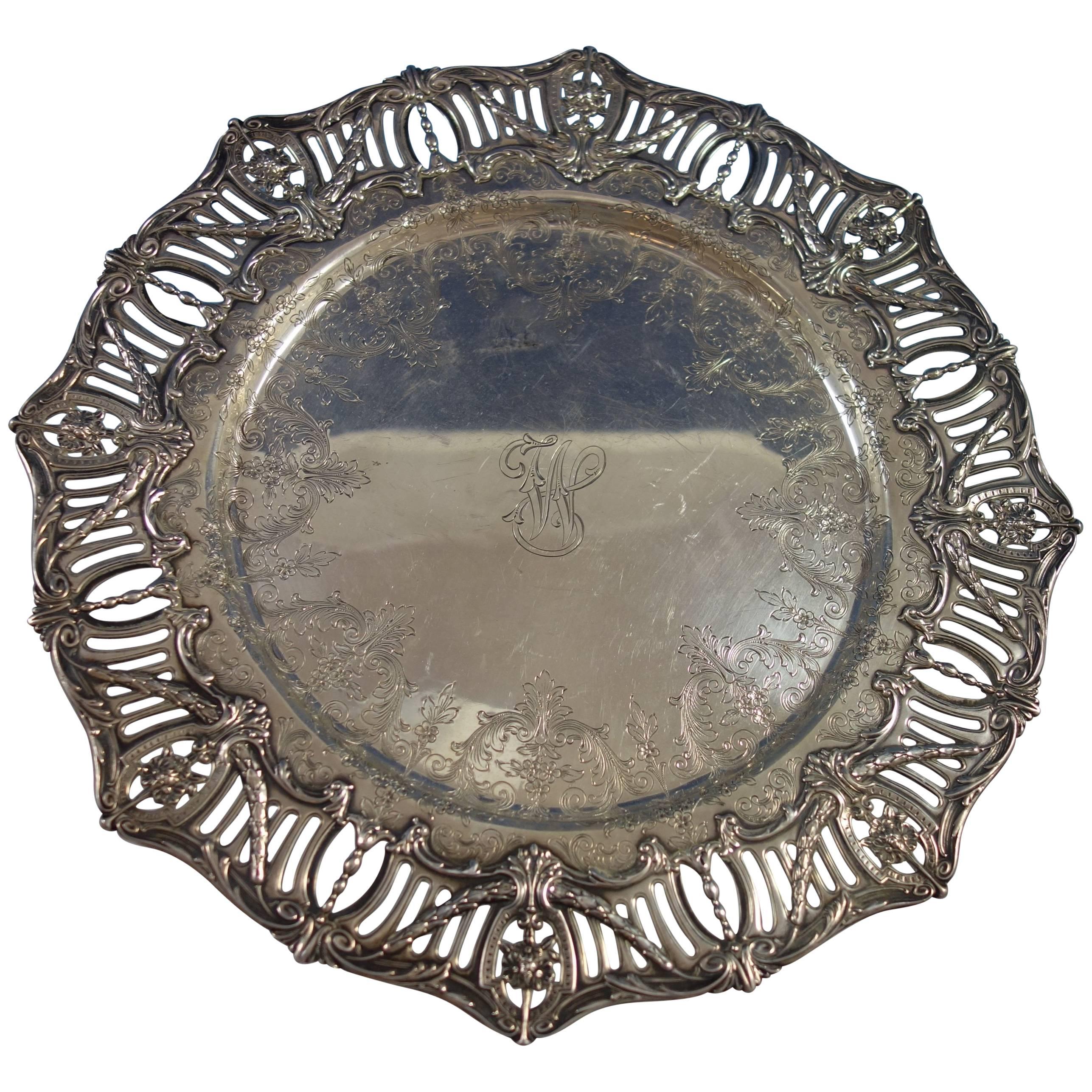 Pierced Border by J.E. Caldwell Sterling Silver Sandwich Platter Hollowware