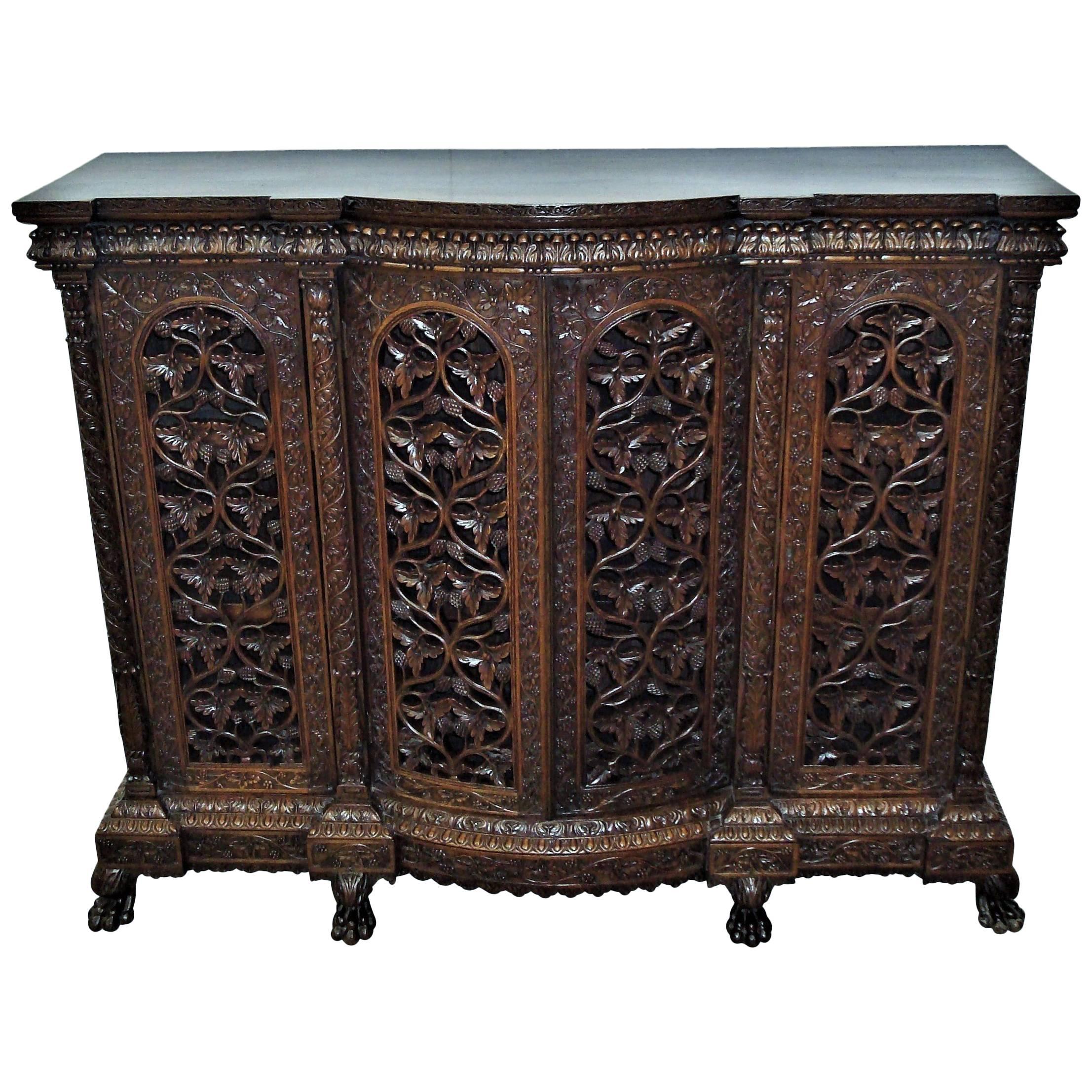 19th Century Indian Carved Padouk Side Cabinet