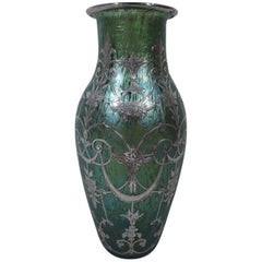 Antique Loetz Art Glass Vase with Silver Overlay