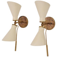 Gino Sarfatti Midcentury Italian Modern Wall Sconces Diabolo Double Shade