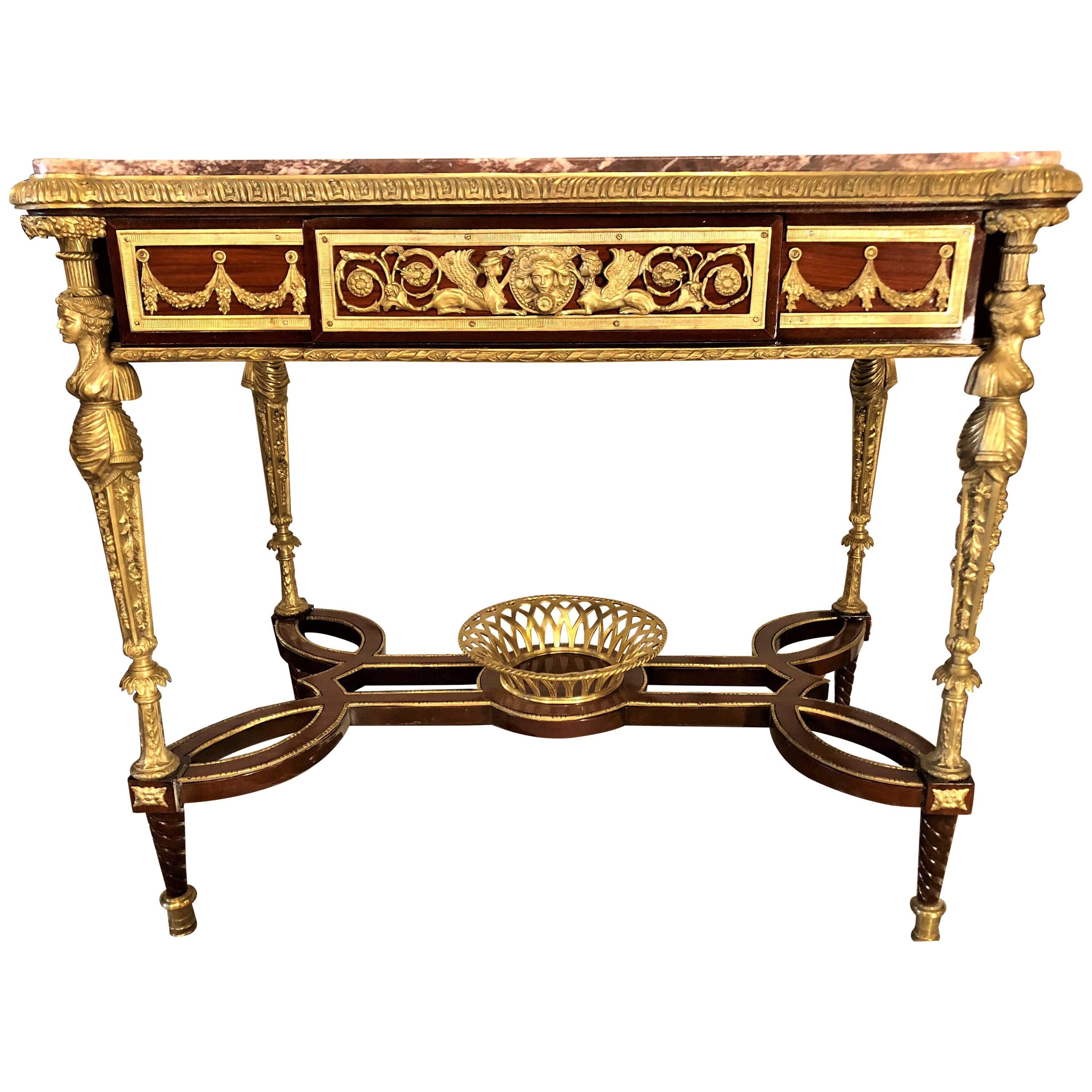 Adam Weisweiler Style Center Table or Desk Depicting Four Full Bodied Woman