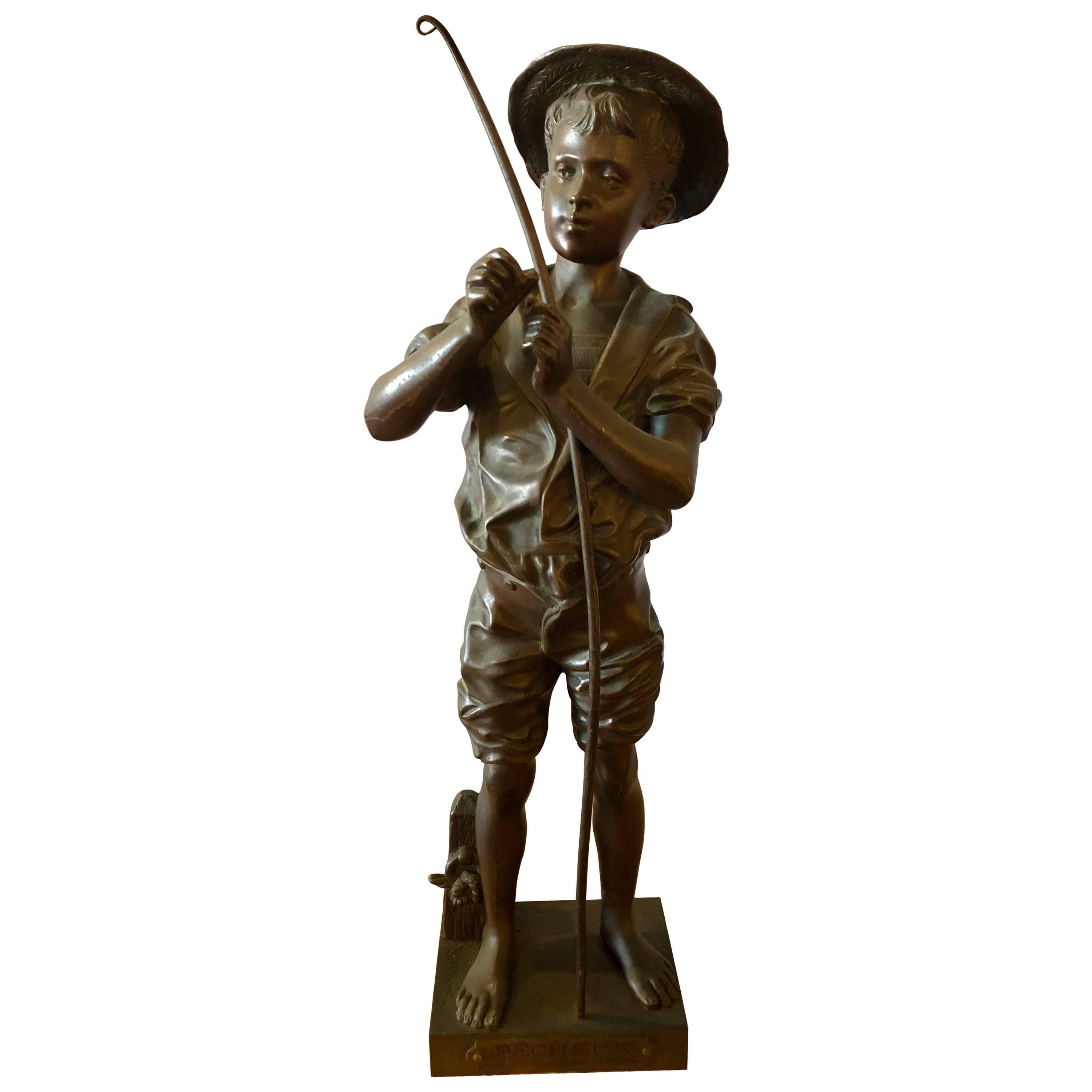 Listed Artist Adolphe-Jean Lavergne Bronze Figure of a 'Pecheur' Fisherman