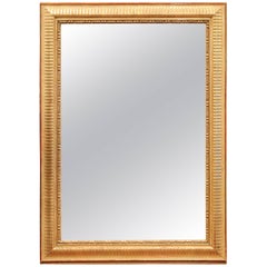 19th Century French Louis XVI Carved Gold Leaf Mirror with Two-Tone Stripe Motif