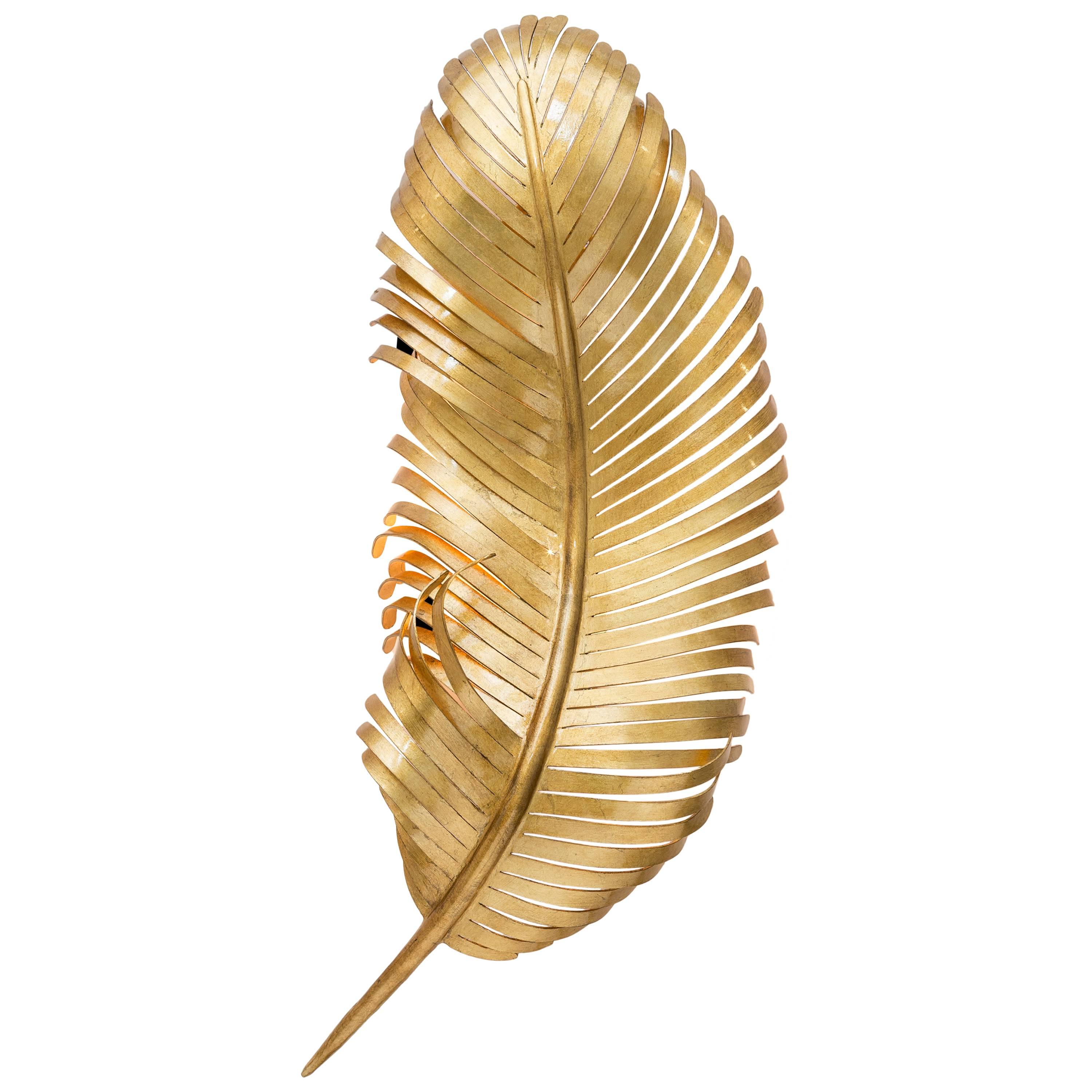 JOSETTE SCONCE - Modern Hand Forged Gold Leaf Feather Sconce For Sale
