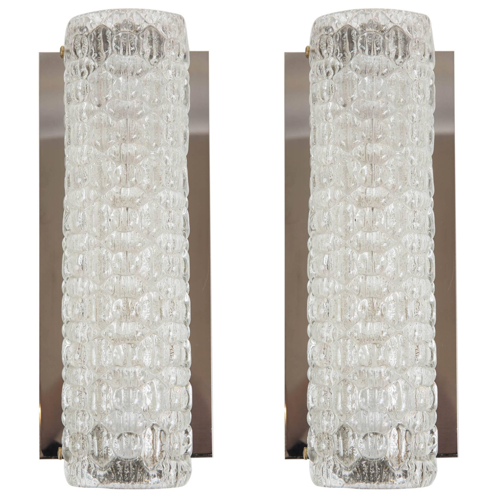 Pair of Vintage Glass Wall Sconces by Hustadt-Leuchten of Germany