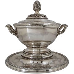 Antique Silver Pot à Oille and Cover with Matching Stand by Risler & Carré Paris