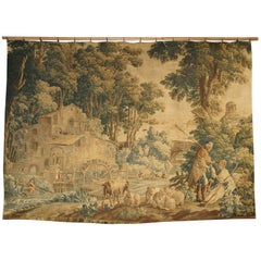 Silk and Wool Aubusson Pastoral Watermill Tapestry, circa 1760