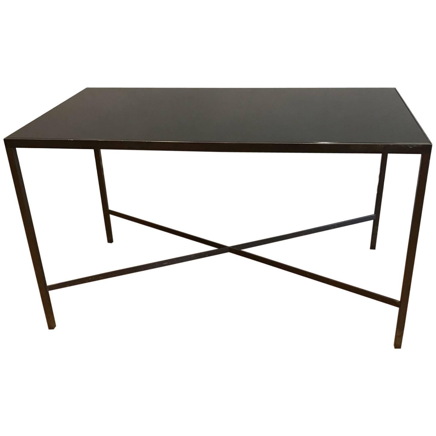 French Bronze Metal and Black Glass Coffee Table, circa 1960s