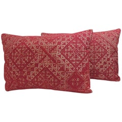 Pair of 19th Century Red and Natural Fez Lumbar Decorative Pillows