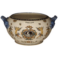 Antique Gien Cachepot with Dolphin Handles from France, circa 1900