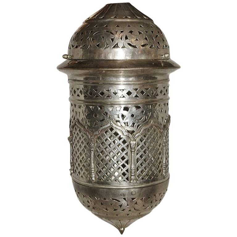 Hammered Pierced Silver Plated Lantern For Sale