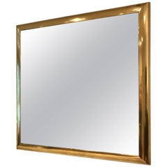 Square Gilt Metal Framed Mirror, French, circa 1970s