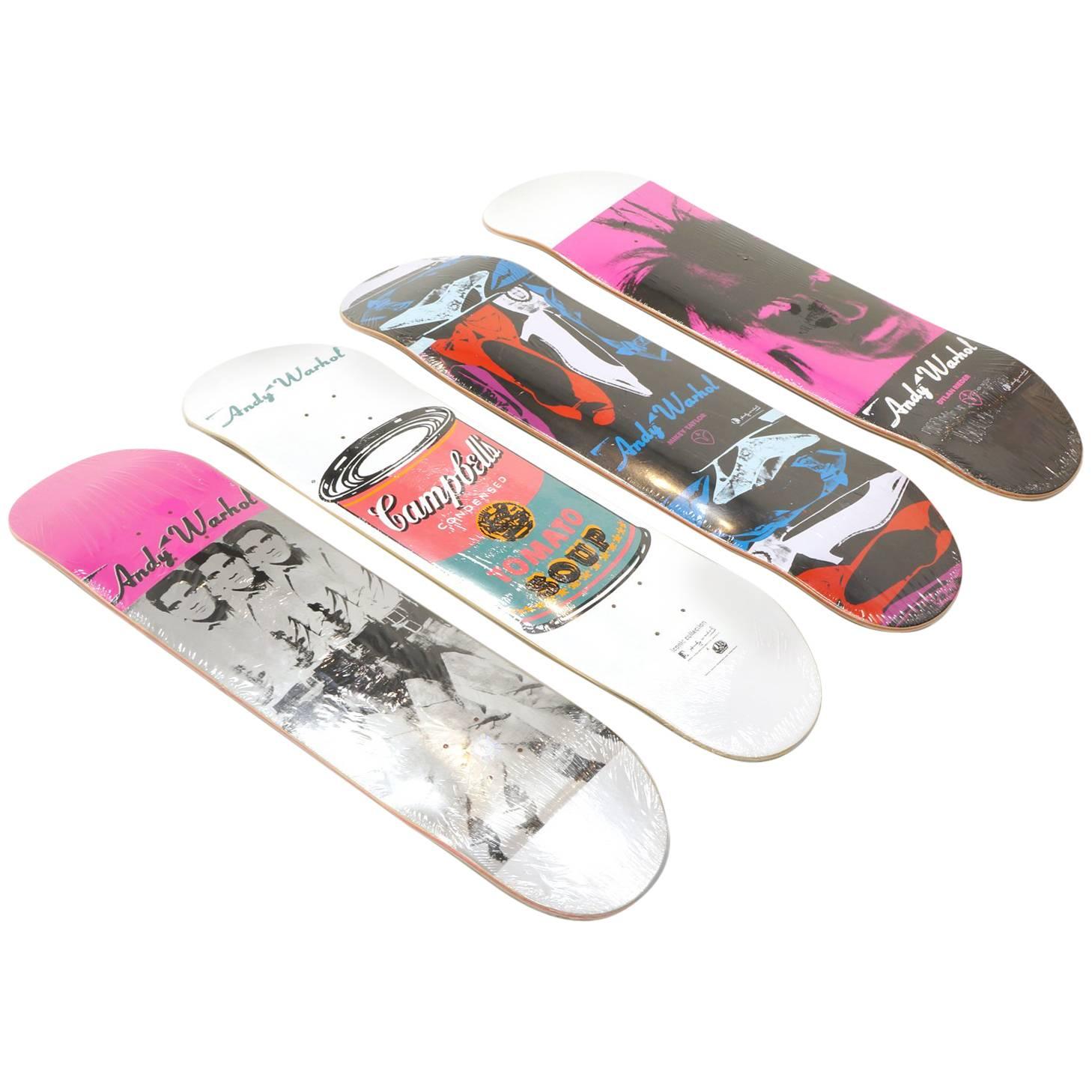 Andy Warhol Skateboard Decks, Set of Four, Three Elvis, Campbells Soup
