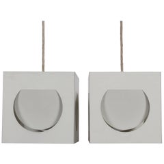 Pair of Shogo Suzuki for Stockmann Orno White Metal Cube Hanging Lamps, 1960s