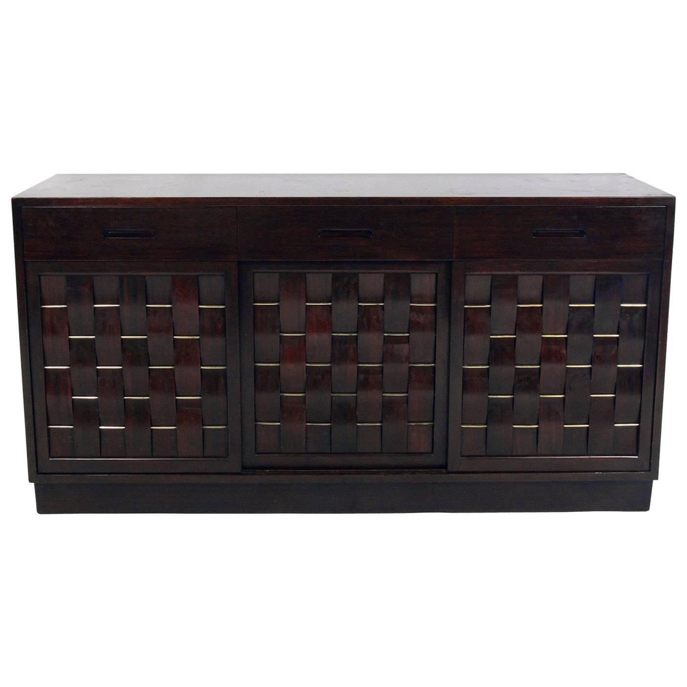 Elegant Woven Front Credenza by Edward Wormley for Dunbar