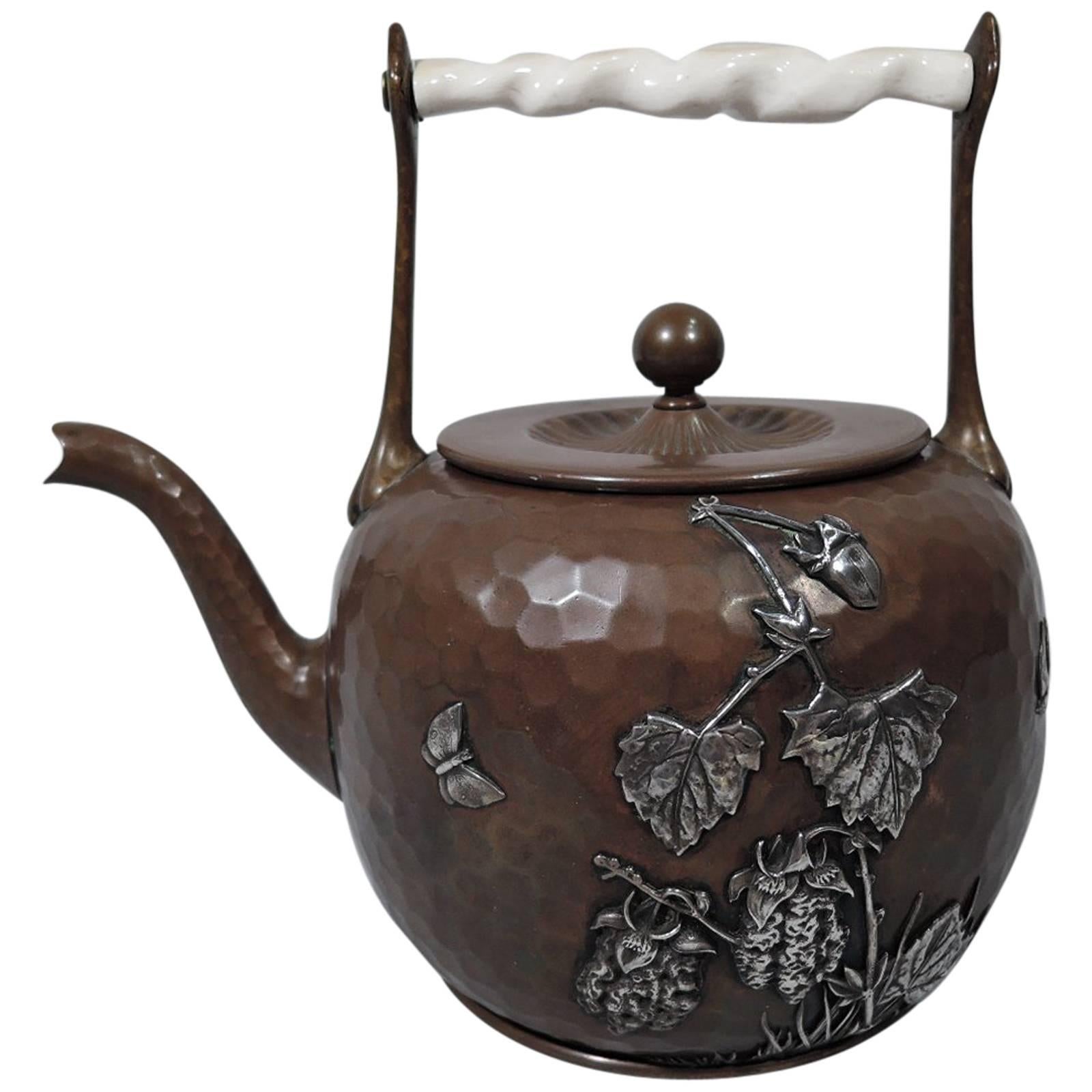 Gorham Japonesque Mixed Metal and Hand-Hammered Copper Teapot