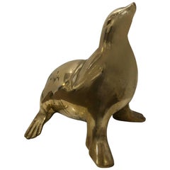 Solid Patinated Brass Massive Seal Sculpture