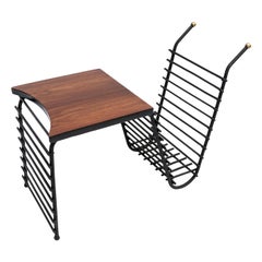 Black Metal and Brazilian Jacaranda 1960s Side Table and Magazine Rack