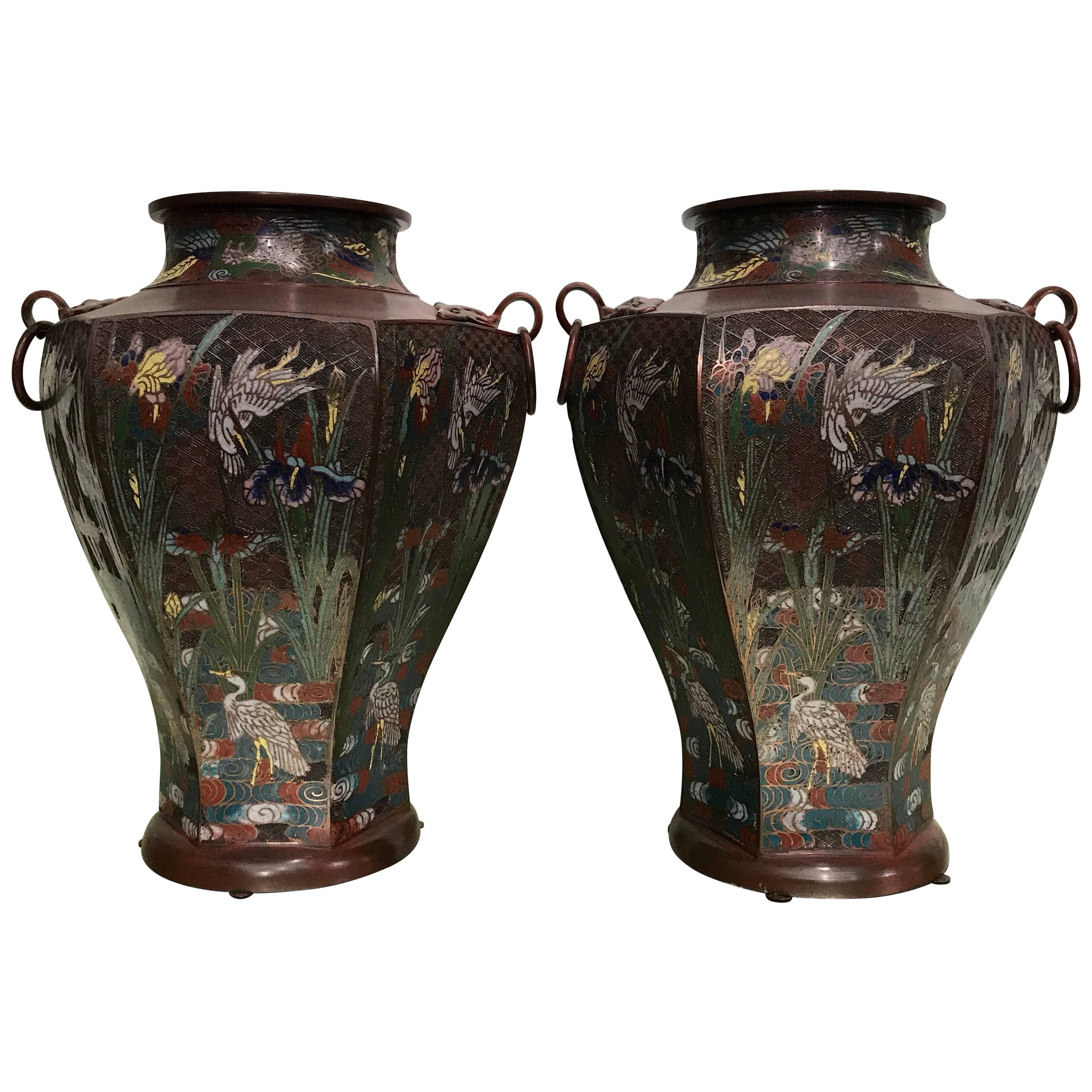 Pair of Japanese Art Nouveau Style Vases For Sale