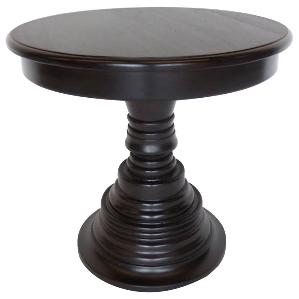 Custom Walnut Beehive Pedestal Side Table in Ebony Finish
