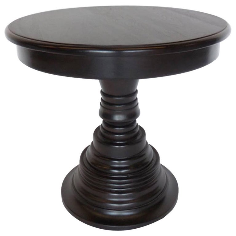 Custom Walnut Beehive Pedestal Side, Black Round Pedestal Side Table