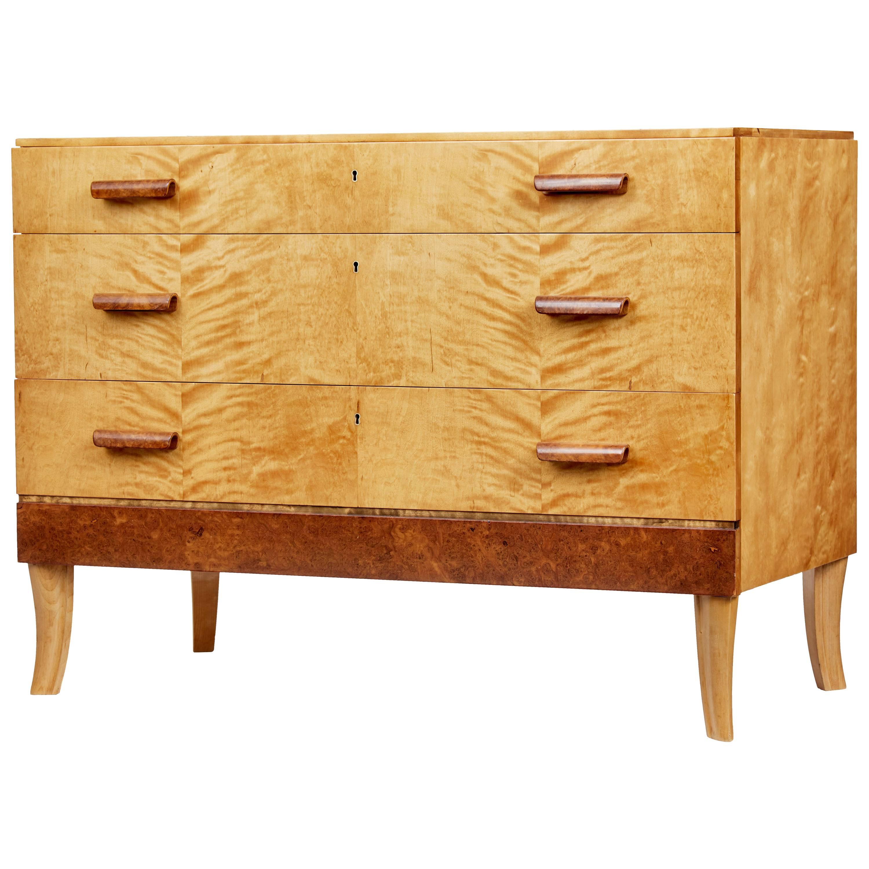 Mid-20th Century Burr and Birch Scandinavian Chest of Drawers