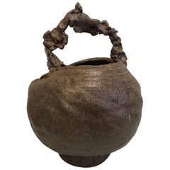 Vintage 20th Century Rough and Primitive Raku Handled Pottery by Kelly Fuenning