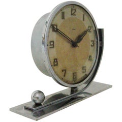Vintage German Art Deco Chrome Asymmetrical 8-Day Mechanical Desk Clock