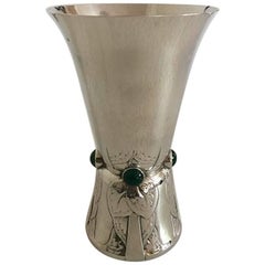 Georg Jensen Sterling Silver Vase No. 116 Ornamented with Four Green Agates