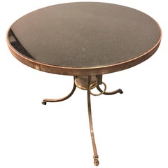 French Directoire Style Iron and Brass Marble-Top Gueridon Table