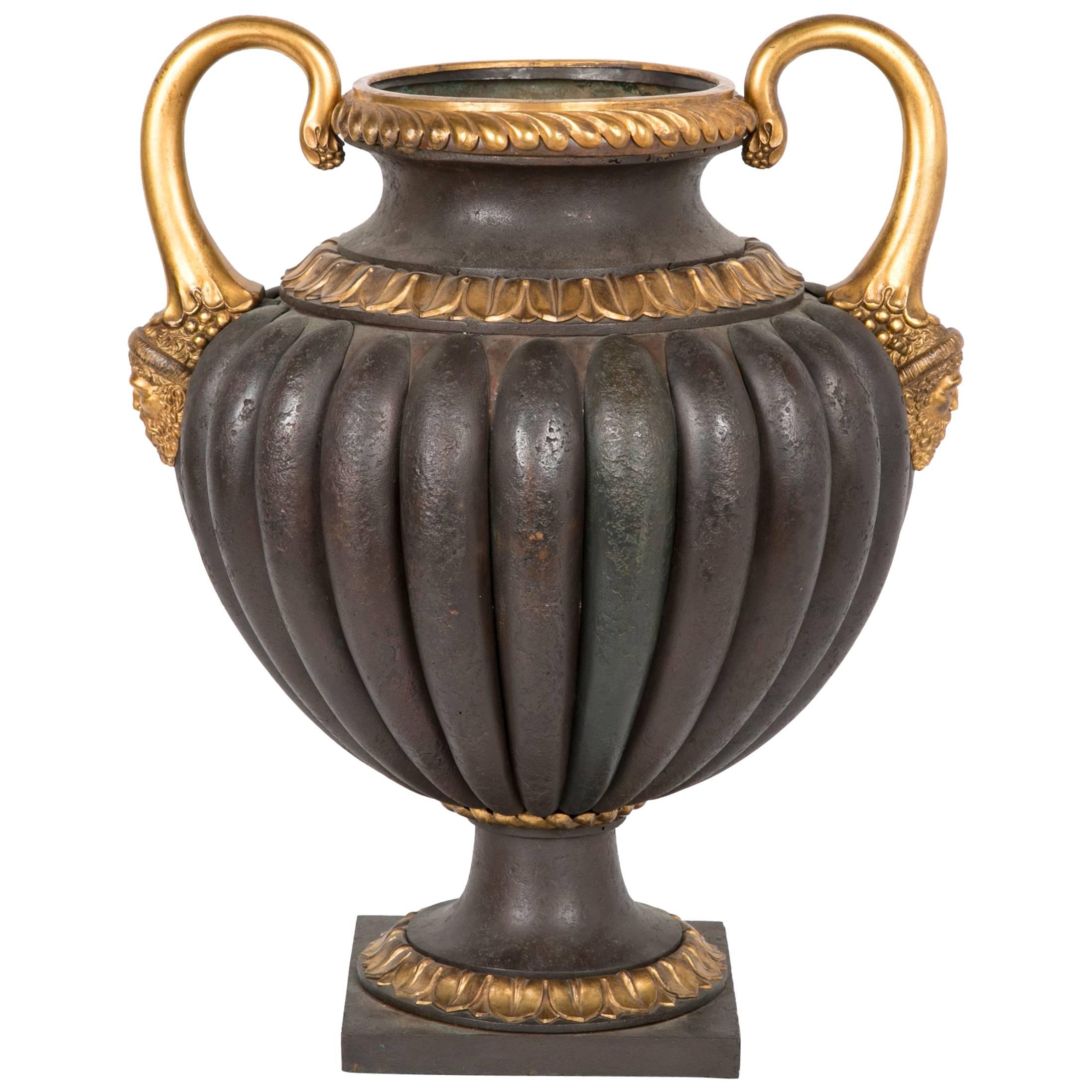 Italian Tole Urn With Parcel Gilt Bronze and Copper Mounts