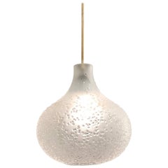 Striking Midcentury Cut Glass Pendant Light with Moon-Like Frosted Ice Surface