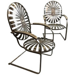 Pair of French Art Deco Cantilever Francois Carré Sunburst Armchairs