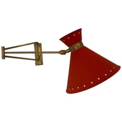Swing Arm Wall Lamp in Brass by Rene Mathieu & Lunel, France 1950s