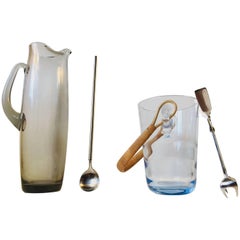 Vintage Holmegaard Martini Pitcher & Ice Bucket with Georg Jensen Stirrer & Tong