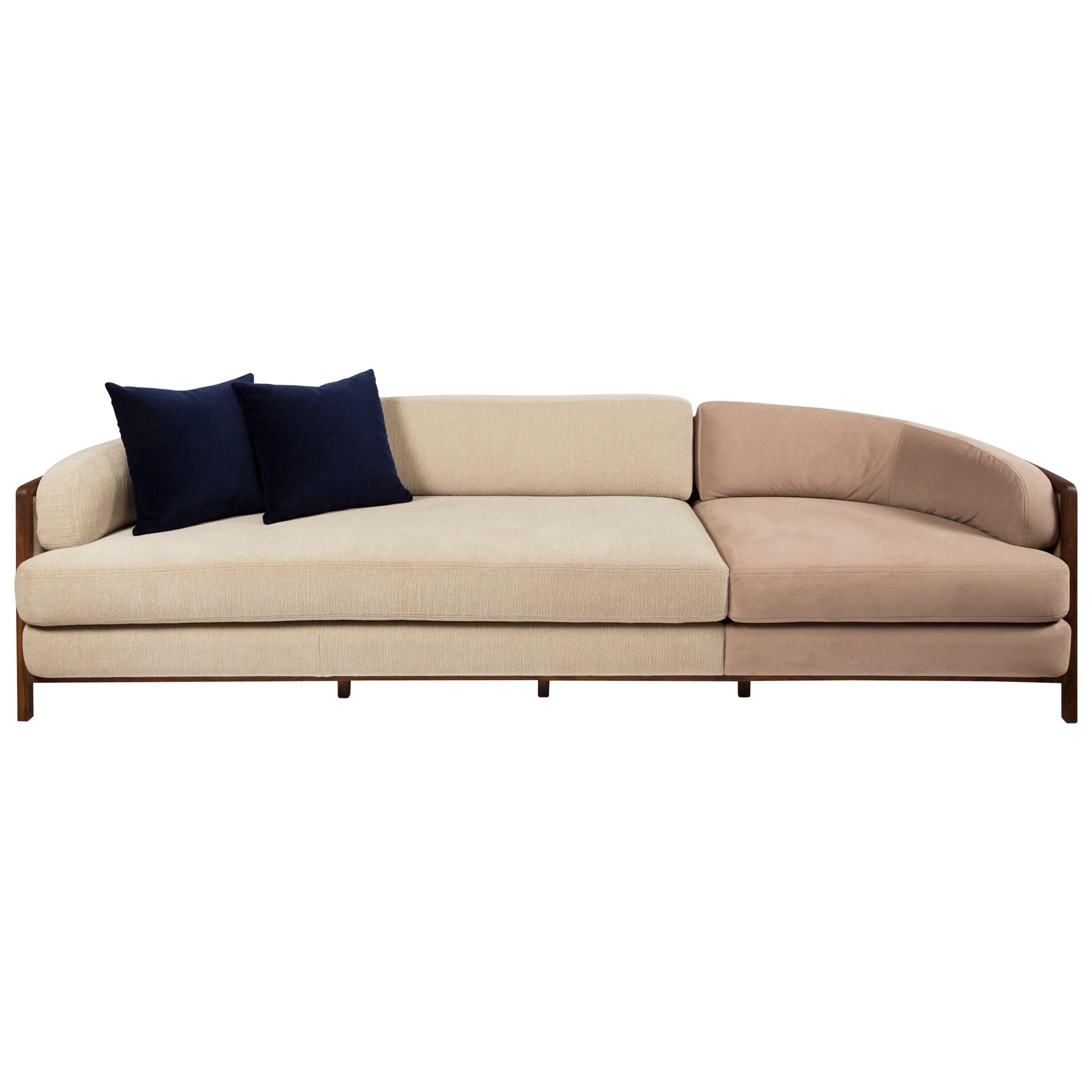 Vago Sofa in Walnut Hardwood with Wicker Back, Contemporary Design For Sale