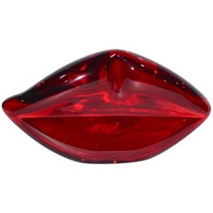 Contemporary Italian Fun Blown Murano Glass Red Lips Decorative Art Sculpture