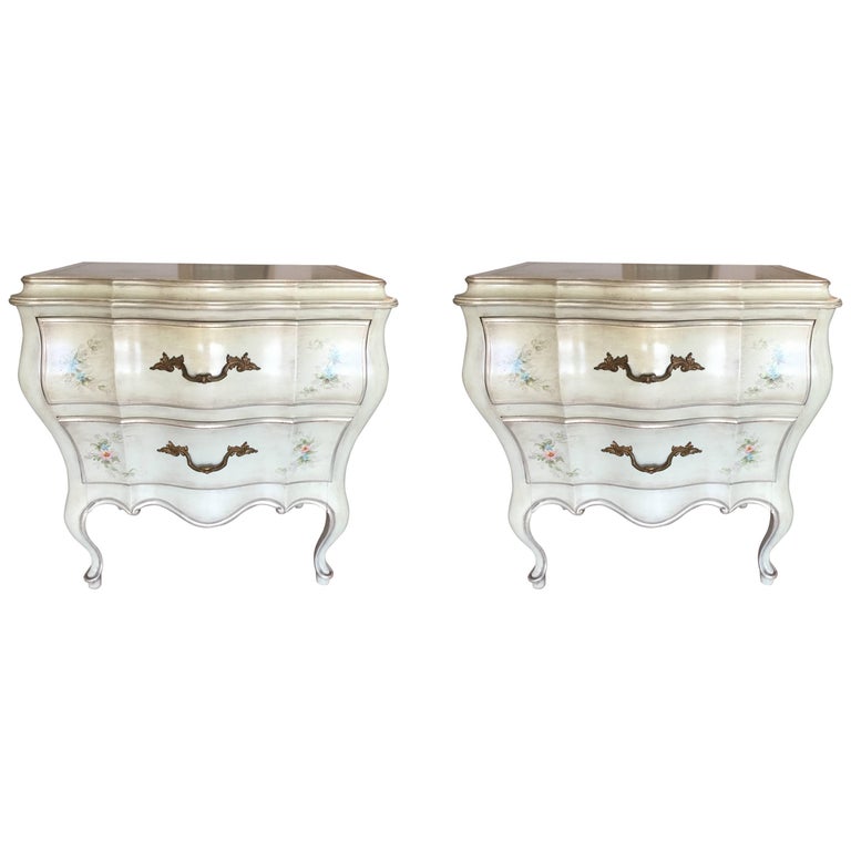 Pretty Pair of French Style Painted Bombe Chests at 1stDibs