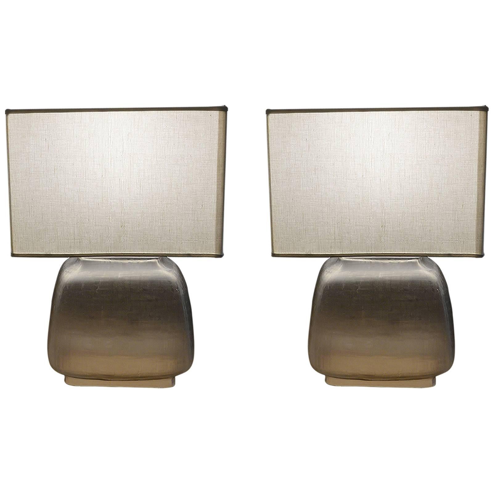 Pair of Grey Glass Table Lamps