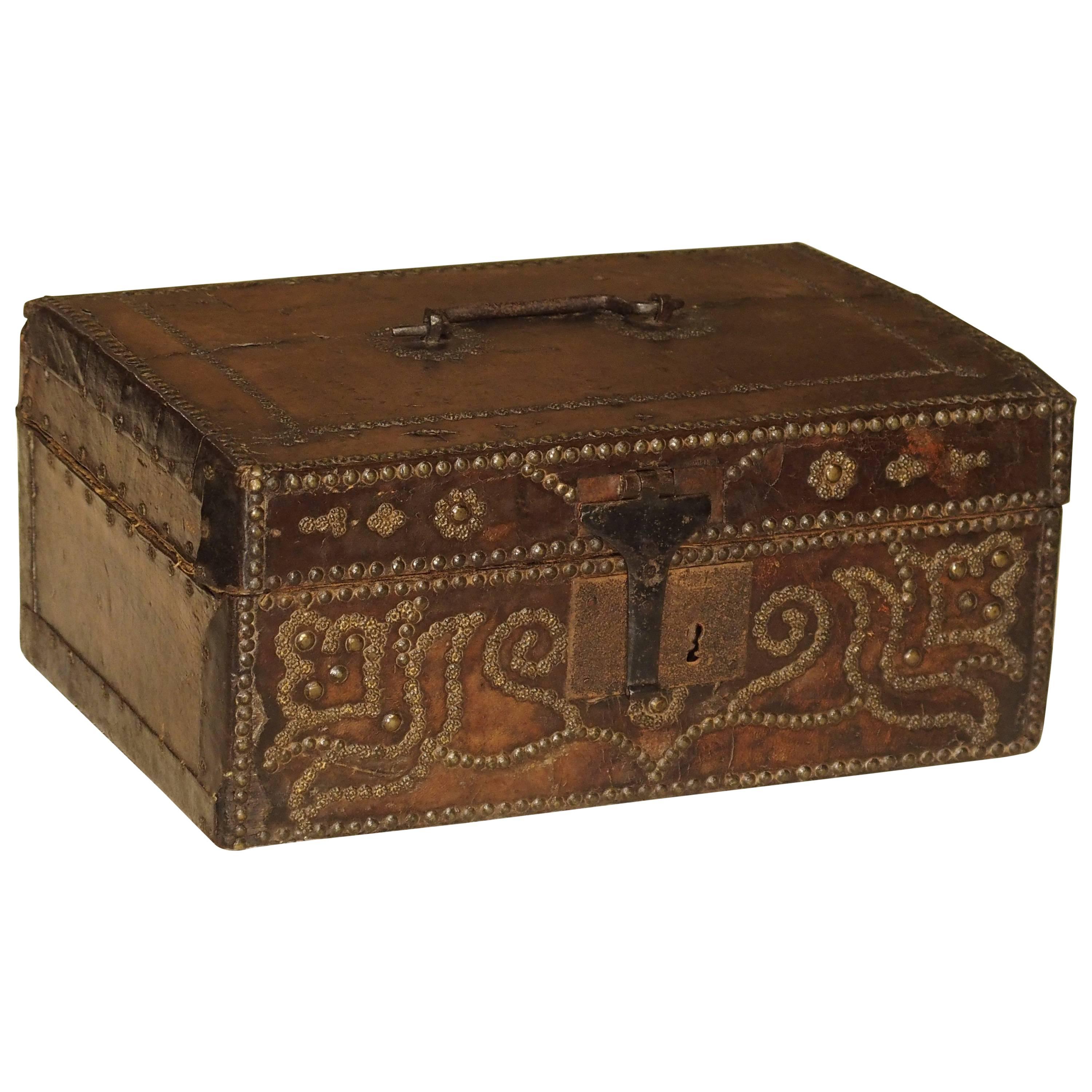 17th Century Studded Leather Box from France