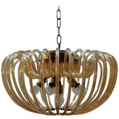 Murano Crystal Chandelier with 36 Curved Glass, Italy, 1960