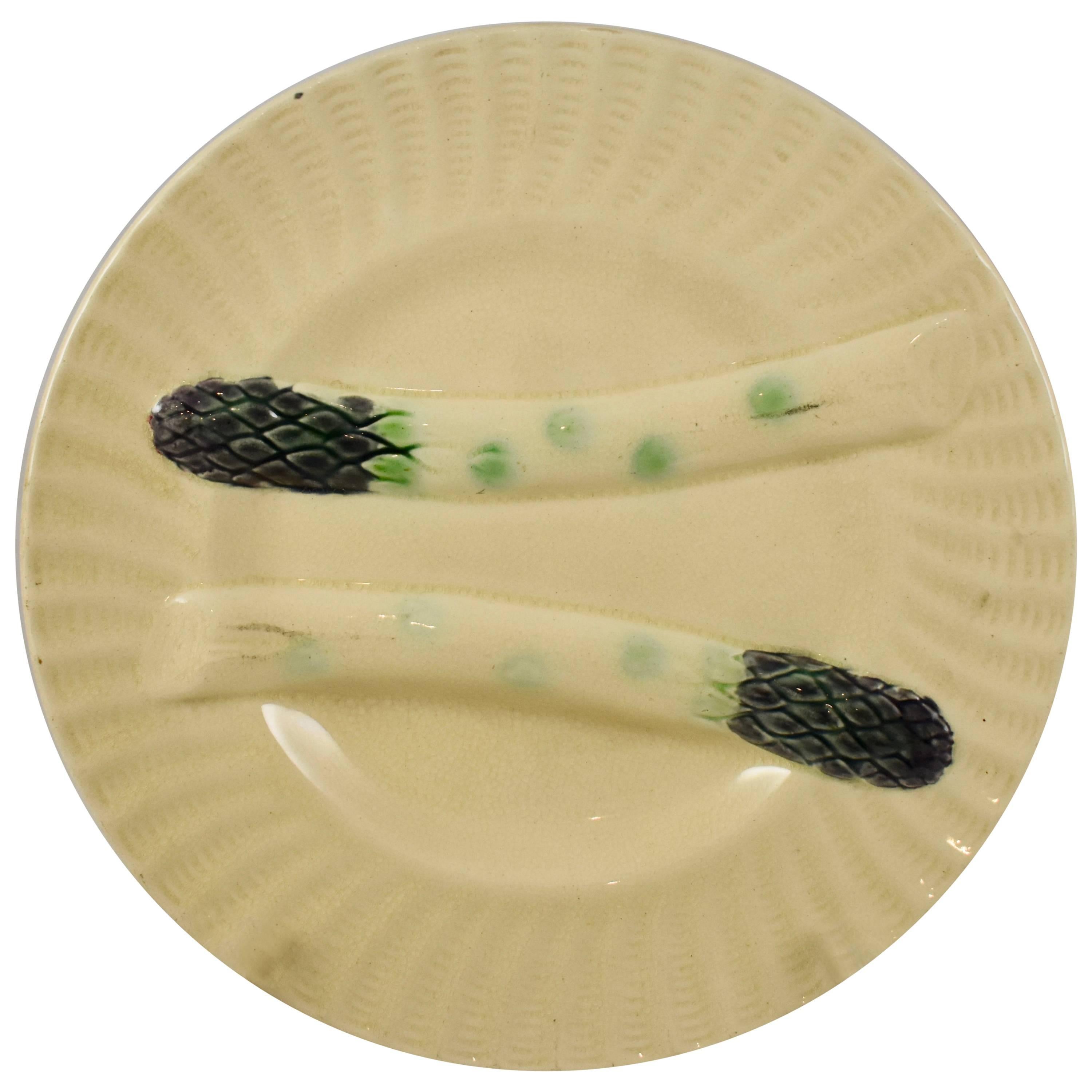 19th Century Creil et Montereau French Barbotine Majolica Asparagus Plate