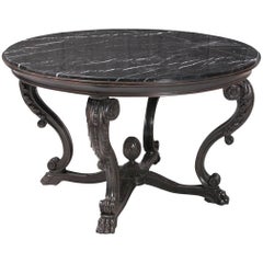 Round Empire Style Black Marble Center Table Hand-Carved Base