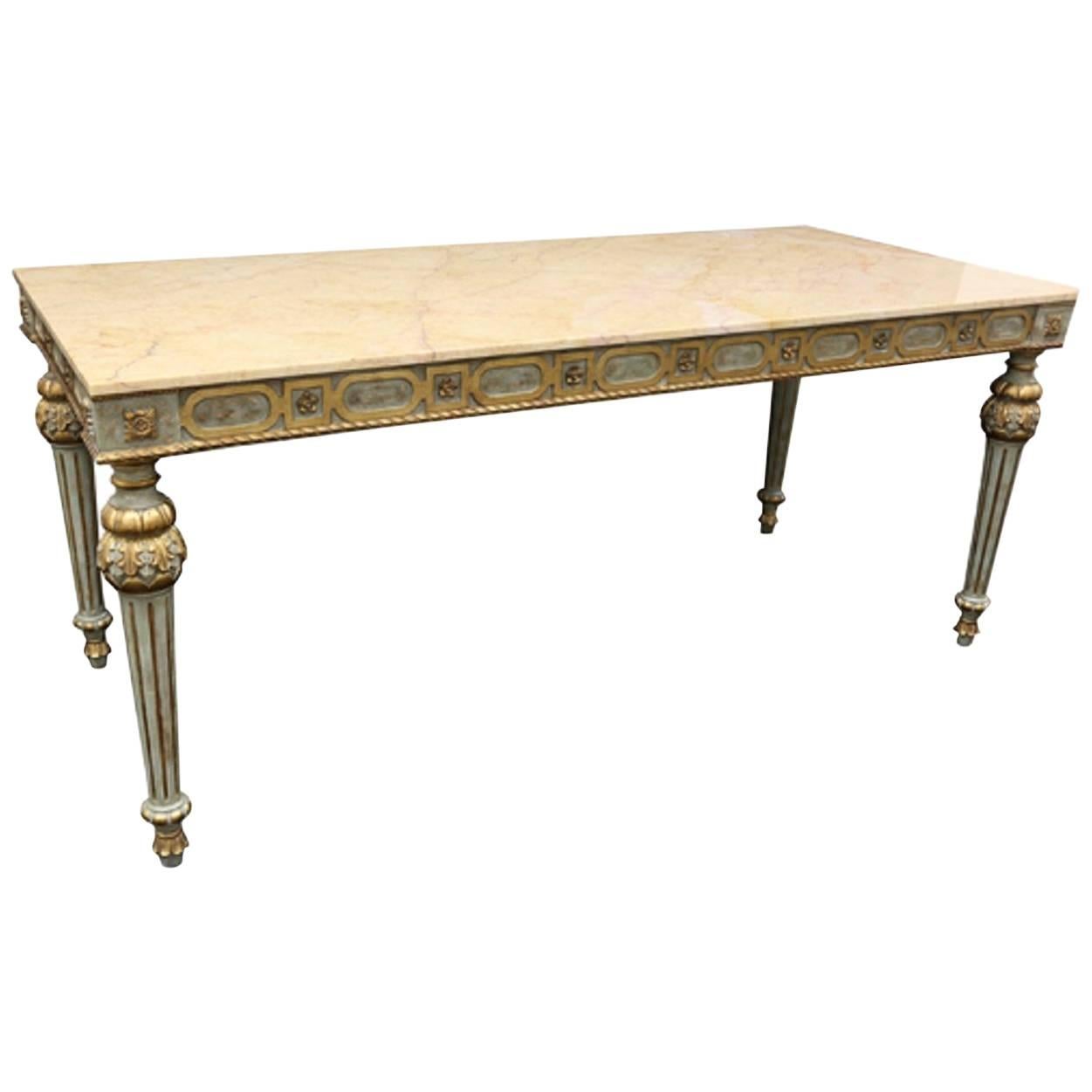 18th Century Venetian Style Hand-Carved Marble Console Polychrome and Gold Gilt For Sale