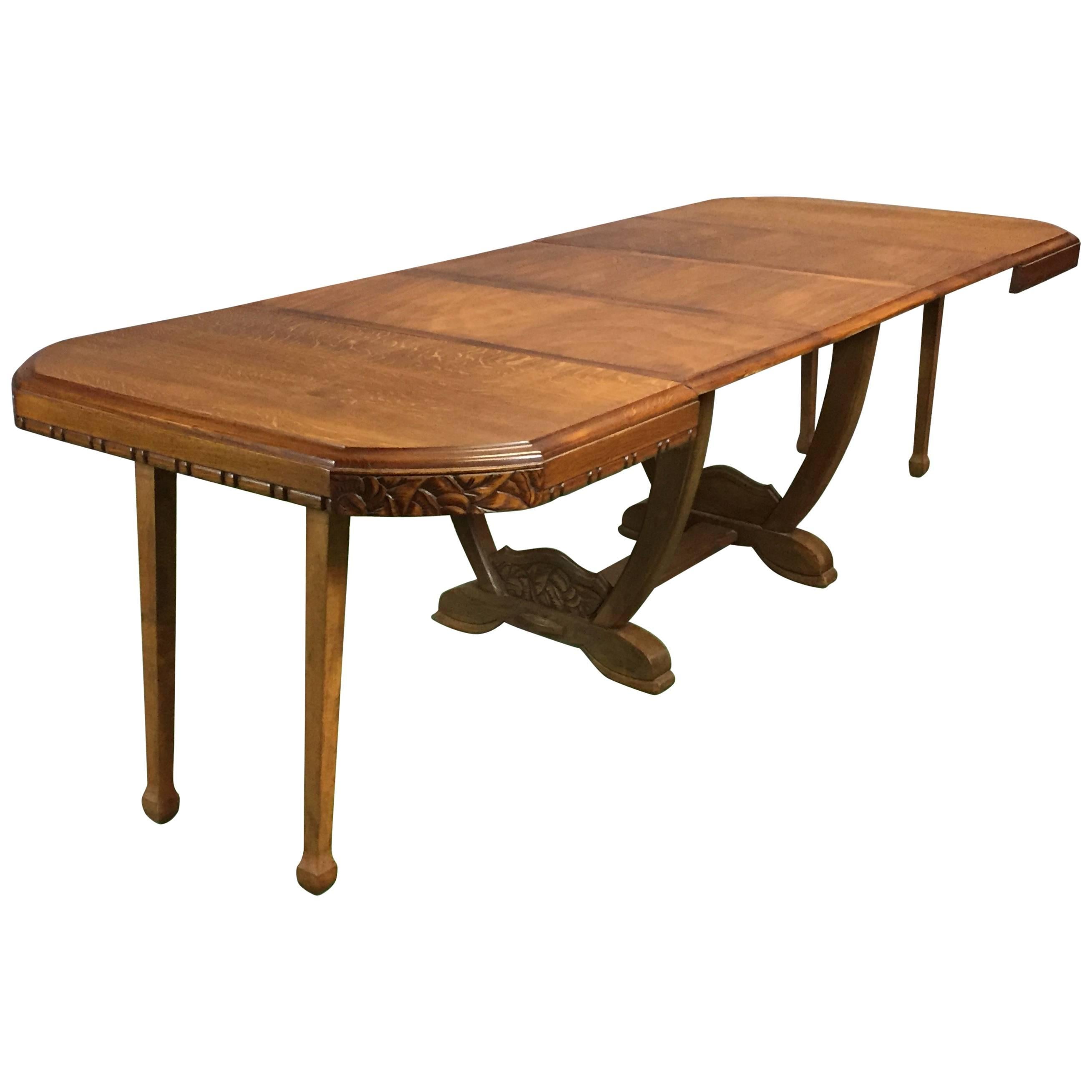 1930s Art Deco Oak Dining Table For Sale
