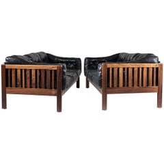 Scandinavian Midcentury Rosewood and Black Leather Sofas "Monte Carlo", 1965