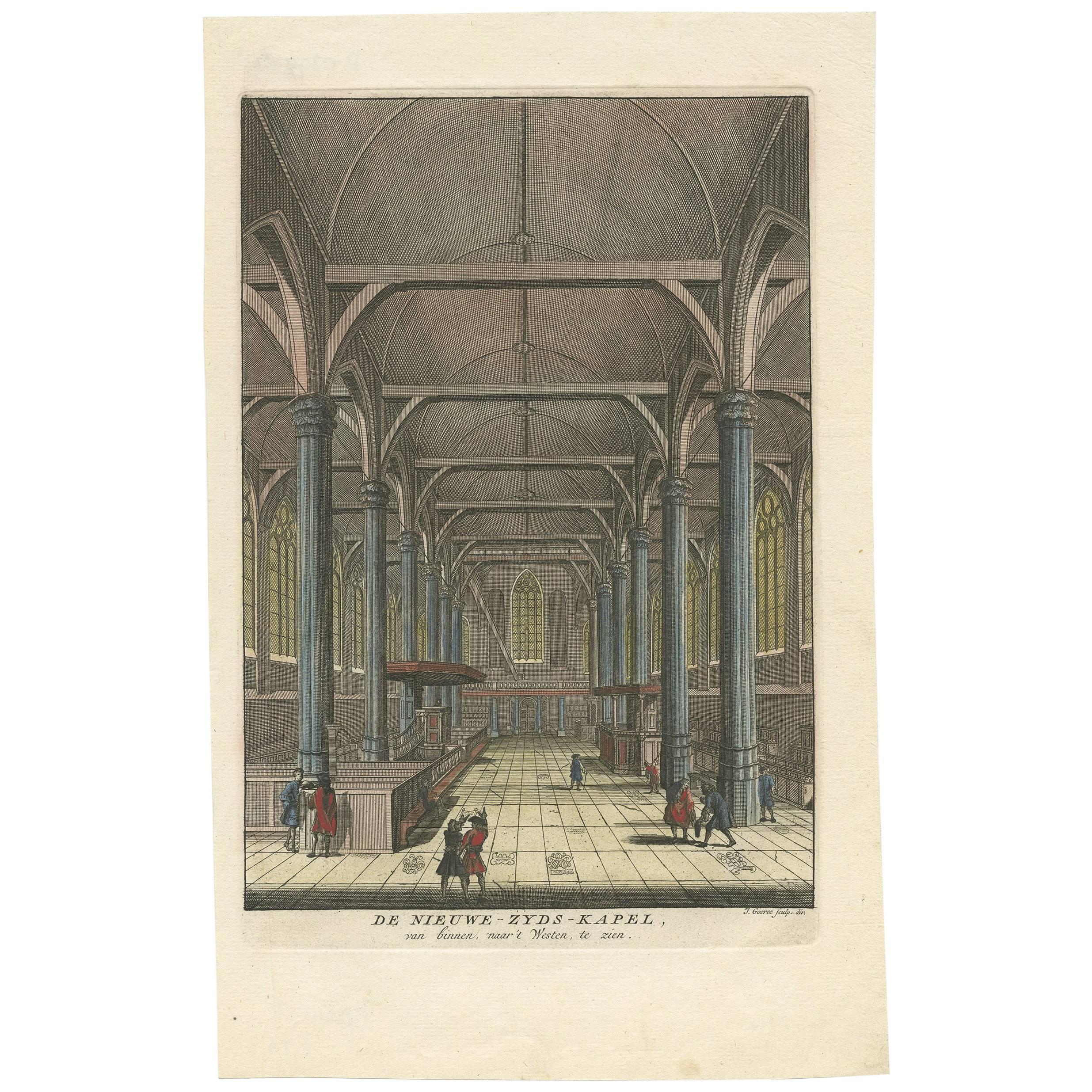 Antique Print of the Interior of a Church in Amsterdam ‘Nieuwezijds Kapel’