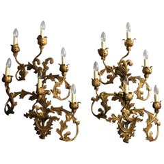 Florentine Large Pair of Gilded Six-Arm Leaf Wall Lights