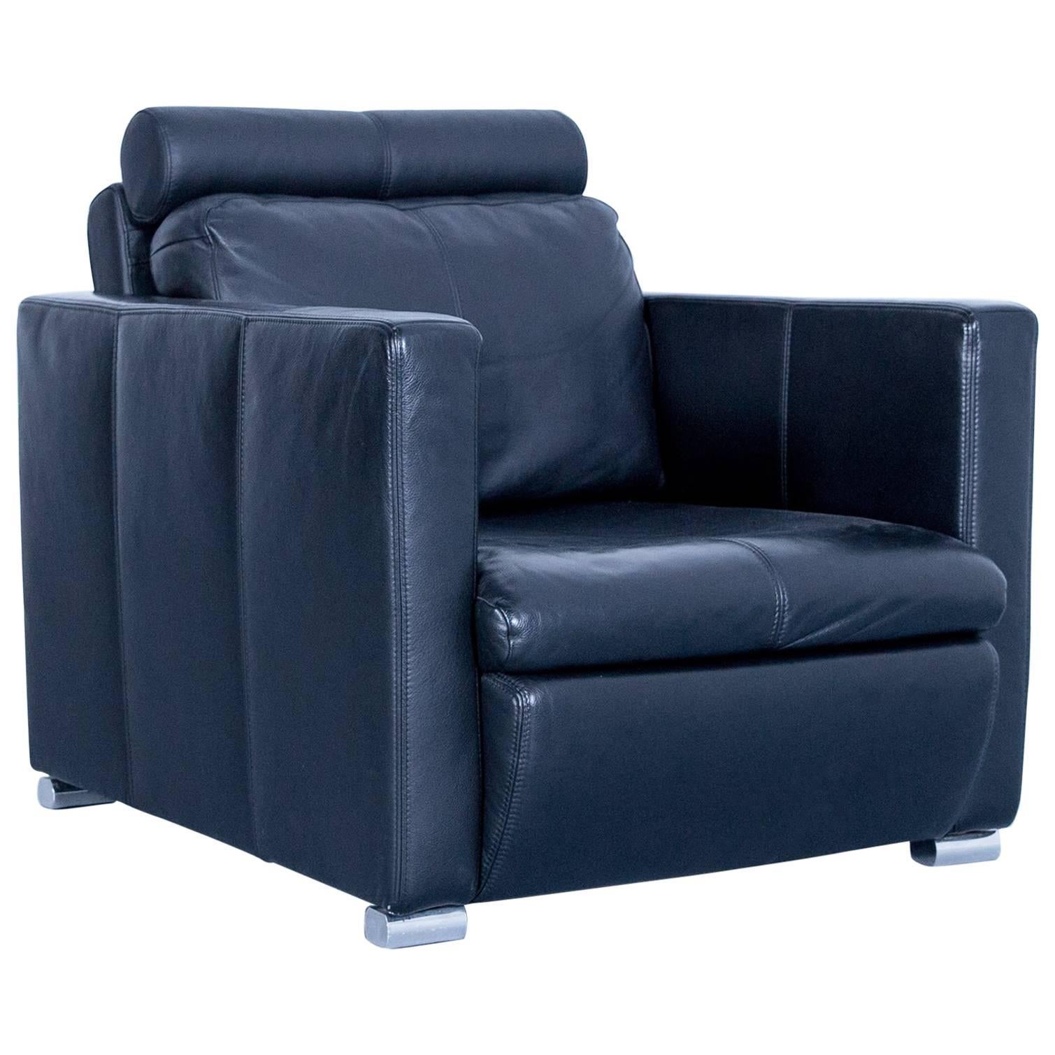 Designer Chair Leather Black Relax Function Couch Modern Minimal Metal